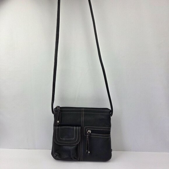 Tignanello Black Pebbled Leather Crossbody Bag With Multiple Pockets - Picture 4 of 16